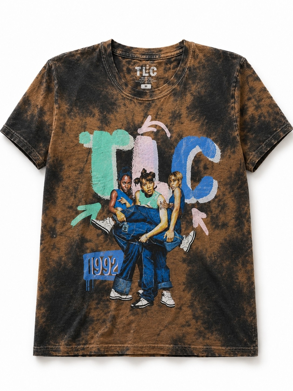 TLC 1992 Graphic Tie Dye T-Shirt Brown Black Size Medium Y2K 90s Style